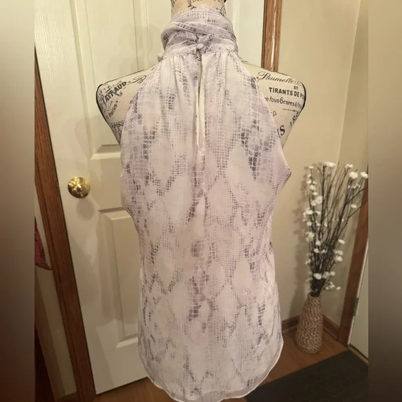 White House Black Market purple and white snake skin halter top - removable bow - Picture 8 of 14